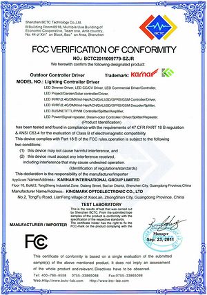 Mahsulot guvohnomasi,Ul sertifikati,LED kalıplanmış uchi nuri uchun FCC sertifikat hujjati 3,
IMAGE0004,
KARNAR INTERNATIONAL GROUP LTD